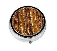 Pilulier rond à paillettes dorées pour sac à main, 3 compartiments, pilulier de voyage portable en métal pour contenir des vitamines, des suppléments d'huile de poisson