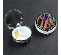 Pilulier rond à rayures abstraites colorées à 3 compartiments - Joli pilulier de voyage portable en métal pour médicaments et vitamines - Cadeau unique pour homme et femme