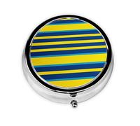 Pilulier rond à rayures jaunes et bleues à 3 compartiments pour sac à main, joli pilulier en métal, petit pilulier de voyage pour contenir des compléments