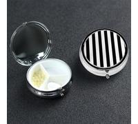 Pilulier rond à rayures noires et blanches à 3 compartiments - Joli pilulier de voyage portable en métal pour médicaments et vitamines - Cadeau unique pour homme et femme