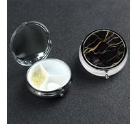 Pilulier rond à texture marbre noir et doré à 3 compartiments pour poche ou sac à main, pilulier hebdomadaire décoratif en métal pour médicaments, vitamines, cadeau de voyage