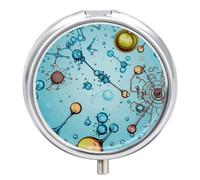 Pilulier rond abstraction biologie chimie pilulier 3 compartiments Portable Voyage Médecine Case Daily Mini Compact Médicaments Stockage Distributeur de supplément de vitamines