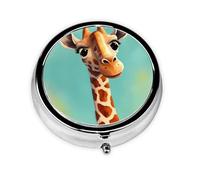 Pilulier rond amusant en forme de girafe - 3 compartiments pour sac à main - Joli pilulier en métal - Mini petit pilulier de voyage - Pour contenir des vitamines, des compléments d'huile de poisson