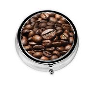 Pilulier rond amusant en grains de café torréfiés, 3 compartiments pour sac à main, joli pilulier en métal, petit pilulier de voyage pour contenir des vitamines, des suppléments d'huile de poisson