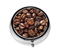 Pilulier rond amusant imprimé grains de café torréfié avec 3 compartiments, mini pilulier portable pour médicaments, vitamines, huile de poisson, compléments
