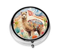 Pilulier rond aquarelle camel cactus avec 3 compartiments, mini pilulier en métal pour sac à main ou poche, léger et portable pour un usage quotidien, cadeau, voyage