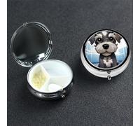 Pilulier rond avec 3 compartiments - Adorable schnauzer - Étanche - Petit pilulier de voyage en métal pour planificateur de médicaments