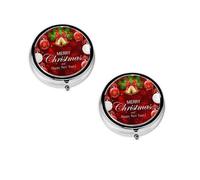 Pilulier rond avec 3 compartiments - Boule de Noël - Cloche dorée - Petit pilulier portable - Conteneurs de vitamines - Essentiels de voyage - 4,6 x 4,6 x 1,8 cm