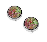 Pilulier rond avec 3 compartiments (Burning Bush with Red Berries) - Petit pilulier portable - Conteneurs de vitamines - Essentiels de voyage - 4,6 x 4,6 x 1,8 cm
