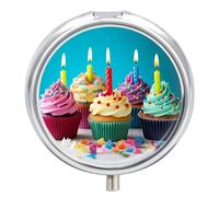 Pilulier rond avec 3 compartiments décoratifs et portables Motif cupcakes Happy Birthday