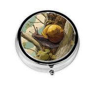 Pilulier rond avec 3 compartiments (escargot grimpant un arbre) - Petit pilulier portable pour voyage
