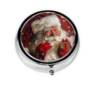 Pilulier rond avec 3 compartiments et imprimé Merry Christmas Santa Claus pour médicaments, vitamines, huile de poisson, compléments