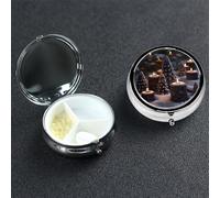 Pilulier rond avec 3 compartiments, il y a de la neige sur les bougies, boîte de rangement étanche, petit pilulier pour voyage, pilulier en métal pour planificateur de médicaments