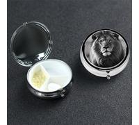 Pilulier rond avec 3 compartiments - Lion africain noir et blanc - Étanche - Petit pilulier de voyage en métal pour planificateur de médicaments