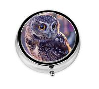 Pilulier rond avec 3 compartiments - Motif hibou amusant - Pour médicaments, vitamines, huile de poisson et compléments alimentaires