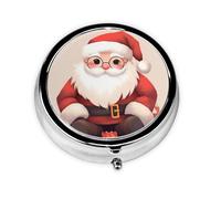 Pilulier rond avec 3 compartiments - Motif Père Noël mignon - Pour médicaments, vitamines, huile de poisson et compléments alimentaires