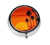 Pilulier rond avec 3 compartiments - Petit pilulier portable - Pour voyage - Motif coucher de soleil méditerranéen