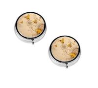 Pilulier rond avec 3 compartiments - Petit pilulier portable - Rural Honey Bees Flowers, conteneurs de vitamines - Essentiels de voyage - 4,6 x 4,6 x 1,8 cm
