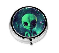 Pilulier rond avec 3 compartiments - Pilulier de voyage portable pour poche ou sac à main - Alien vert