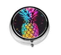 Pilulier rond avec 3 compartiments - Pilulier de voyage portable pour poche ou sac à main - Ananas coloré