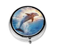 Pilulier rond avec 3 compartiments - Pilulier de voyage portable pour poche ou sac à main, animal amusant dauphin