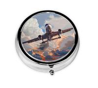 Pilulier rond avec 3 compartiments - Pilulier de voyage portable pour poche ou sac à main, art d'avion