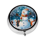 Pilulier rond avec 3 compartiments - Pilulier de voyage portable pour poche ou sac à main - Bonhomme de neige d'hiver