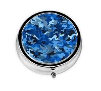 Pilulier rond avec 3 compartiments - Pilulier de voyage portable pour poche ou sac à main - Camouflage bleu