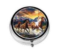 Pilulier rond avec 3 compartiments - Pilulier de voyage portable pour poche ou sac à main, chevaux de course