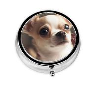 Pilulier rond avec 3 compartiments - Pilulier de voyage portable pour poche ou sac à main - Chihuahua mignon