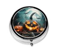 Pilulier rond avec 3 compartiments, pilulier de voyage portable pour poche ou sac à main, citrouille d'Halloween 1