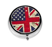 Pilulier rond avec 3 compartiments - Pilulier de voyage portable pour poche ou sac à main - Drapeau des États-Unis et du Royaume-Uni