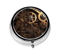 Pilulier rond avec 3 compartiments - Pilulier de voyage portable pour poche ou sac à main - Engrenages steampunk cool