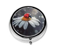 Pilulier rond avec 3 compartiments - Pilulier de voyage portable pour poche ou sac à main - Fleur de coccinelle