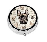 Pilulier rond avec 3 compartiments - Pilulier de voyage portable pour poche ou sac à main, « I Love French Bulldog »