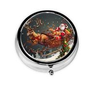 Pilulier rond avec 3 compartiments - Pilulier de voyage portable pour poche ou sac à main - Imprimé Merry Christmas