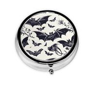 Pilulier rond avec 3 compartiments - Pilulier de voyage portable pour poche ou sac à main - Motif chauve-souris