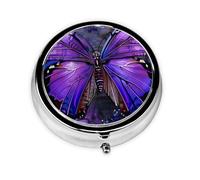 Pilulier rond avec 3 compartiments - Pilulier de voyage portable pour poche ou sac à main - Papillon 1