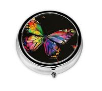 Pilulier rond avec 3 compartiments - Pilulier de voyage portable pour poche ou sac à main - Papillon coloré