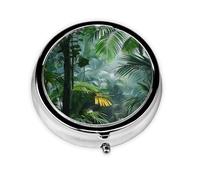 Pilulier rond avec 3 compartiments - Pilulier de voyage portable pour poche ou sac à main, scène de jungle tropicale