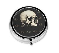 Pilulier rond avec 3 compartiments - Pilulier de voyage portable pour poche ou sac à main, tête de mort