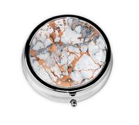 Pilulier rond avec 3 compartiments - Pilulier de voyage portable pour poche ou sac à main - Texture marbre - Éclaboussures de cuivre