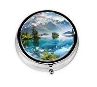 Pilulier rond avec 3 compartiments - Pilulier de voyage portable pour poche ou sac à main - Vue sur le lac de montagne - Nature ensoleillée