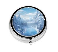 Pilulier rond avec 3 compartiments pour organiser la neige, la glace, le monde de la neige, de la glace, petit pilulier étanche pour le voyage pour planificateur de médicaments