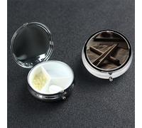 Pilulier rond avec 3 compartiments pour paire de baguettes de batterie - Boîte de rangement étanche pour médicaments - Petit pilulier de voyage en métal pour planificateur de médicaments