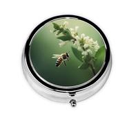 Pilulier rond avec 3 compartiments pour plantes qui attirent les abeilles - Pilulier de voyage portable en métal pour contenir des vitamines, des suppléments d'huile de poisson