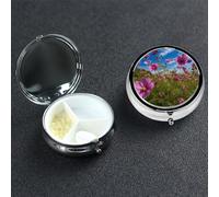 Pilulier rond avec 3 compartiments - Rose - Cosmos - Petit pilulier de voyage - En métal - Pour planificateur de médicaments
