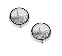 Pilulier rond avec 3 compartiments - Tour Eiffel - Pour vitamines - 4,6 x 4,6 x 1,8 cm