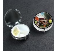 Pilulier rond avec 3 compartiments - Tracteur agricole - Étanche - Petit pilulier de voyage en métal pour planificateur de médicaments