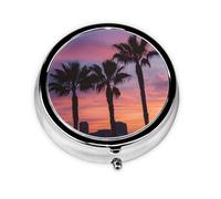 Pilulier rond avec 3 compartiments (trois palmiers) - Petit pilulier portable pour voyage